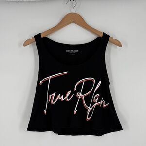 True Religion Script TRLGN Logo Cropped Tank Top in Black | Small